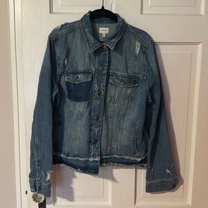 Sneak Peek Women's Large Distressed Jean Denim Jacket Blue